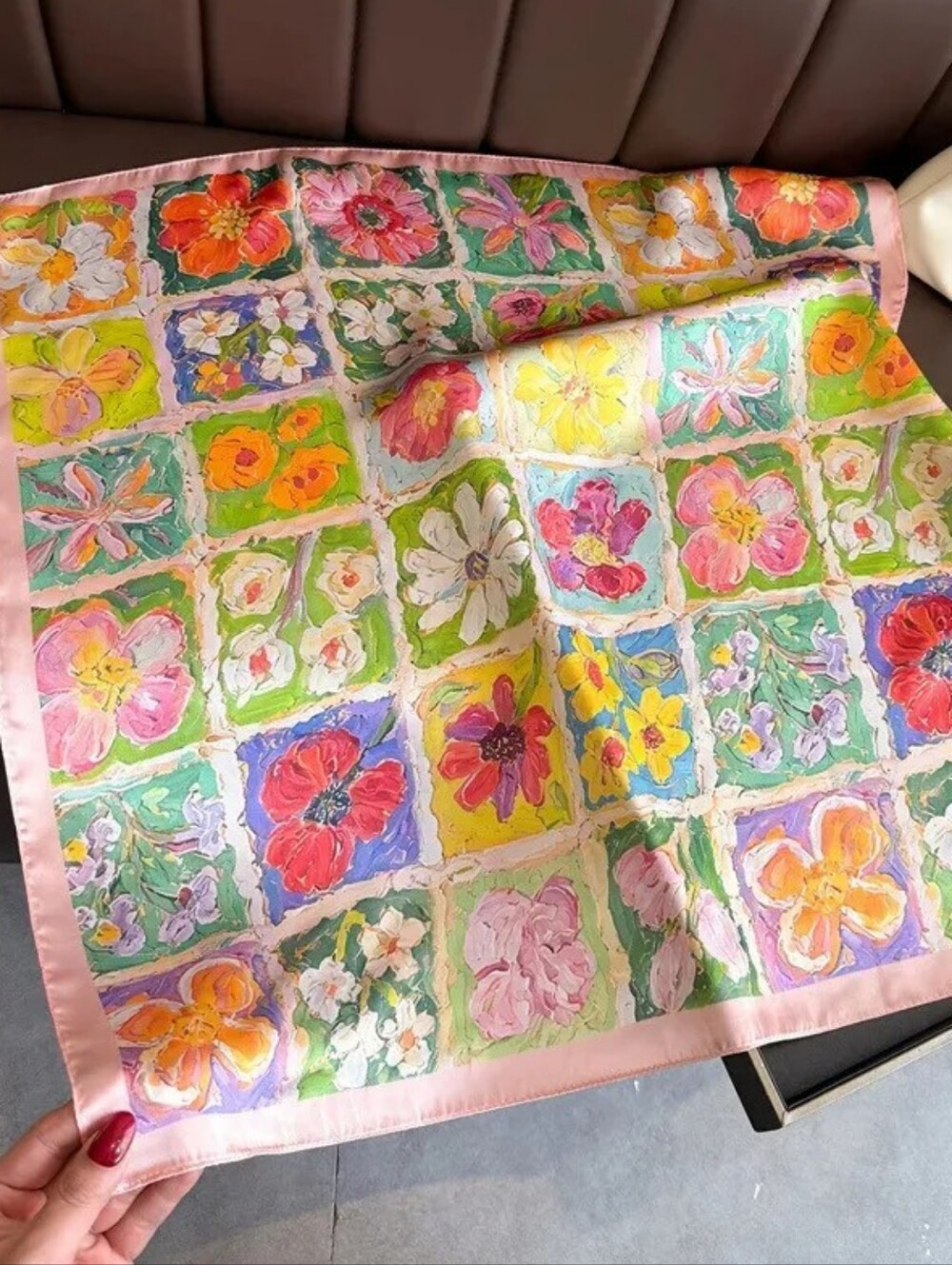 Silk- Feel Floral Multicolor Headscarf Women Head Scatf , Neck Scarf - Picture 1 of 4
